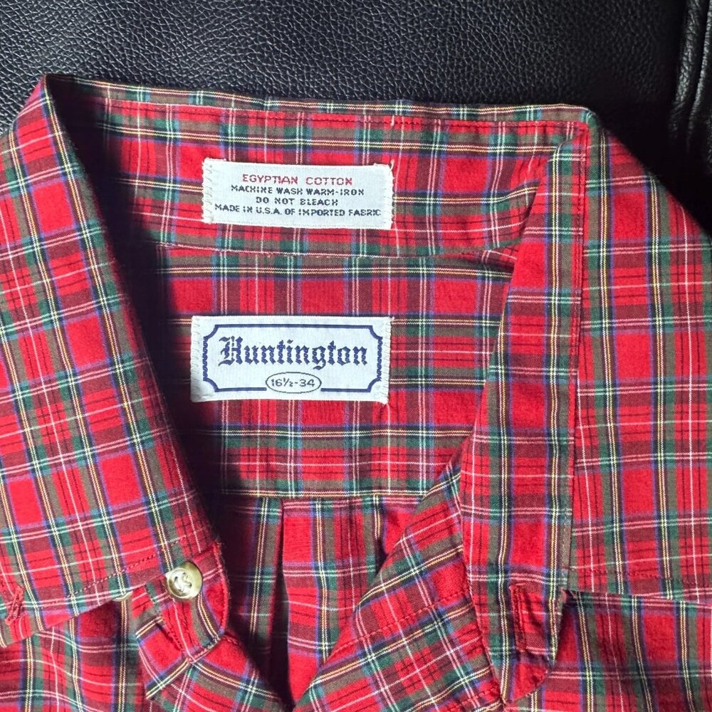 Vintage Huntington Men's Dress Shirt Red Plaid Egyptian Cotton Size 16.5-34 - Picture 12 of 14